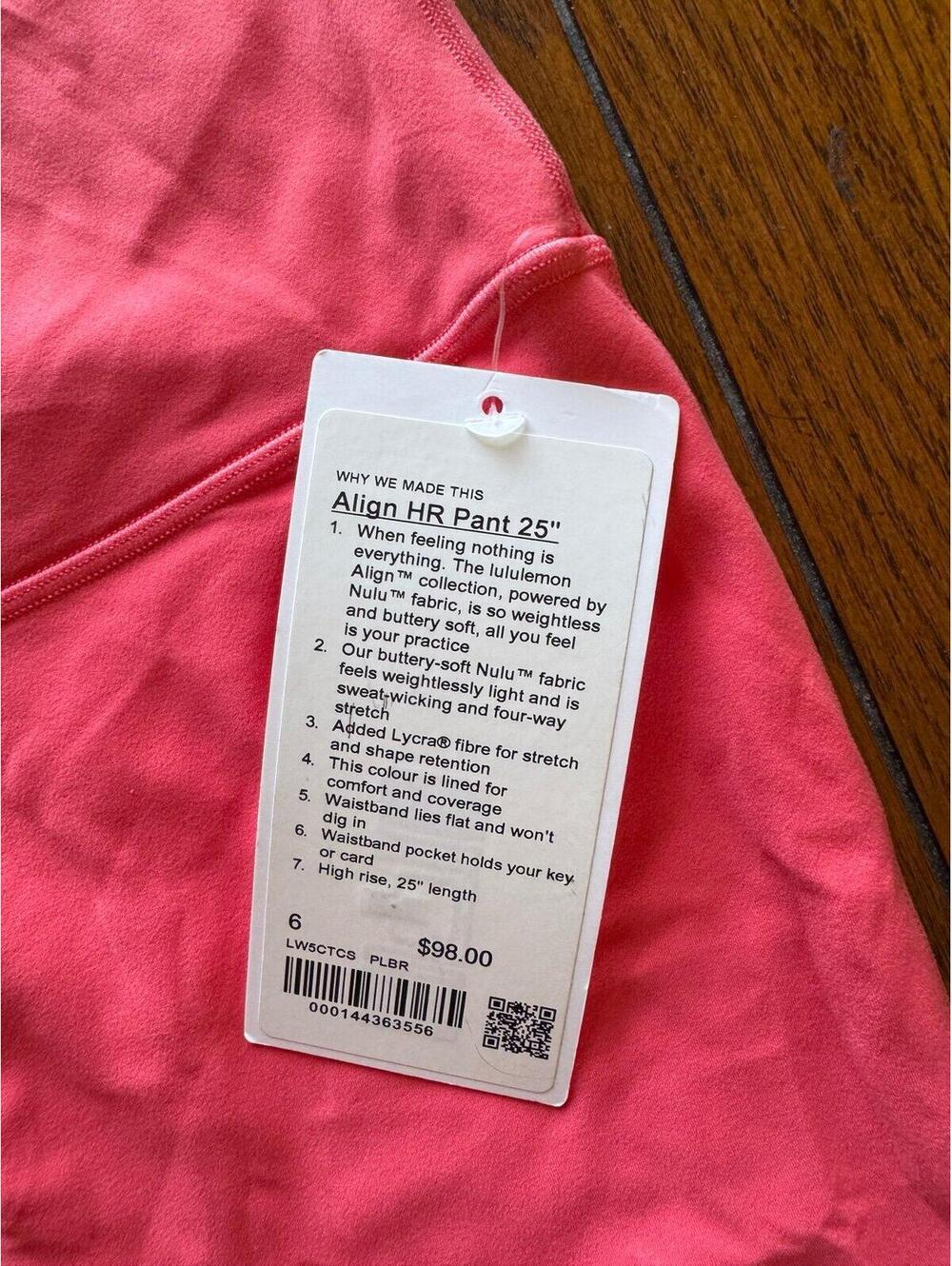 Lululemon Align High Rise 25” Double Lined, Pale Raspberry Size 6 NWT - Picture 5 of 7